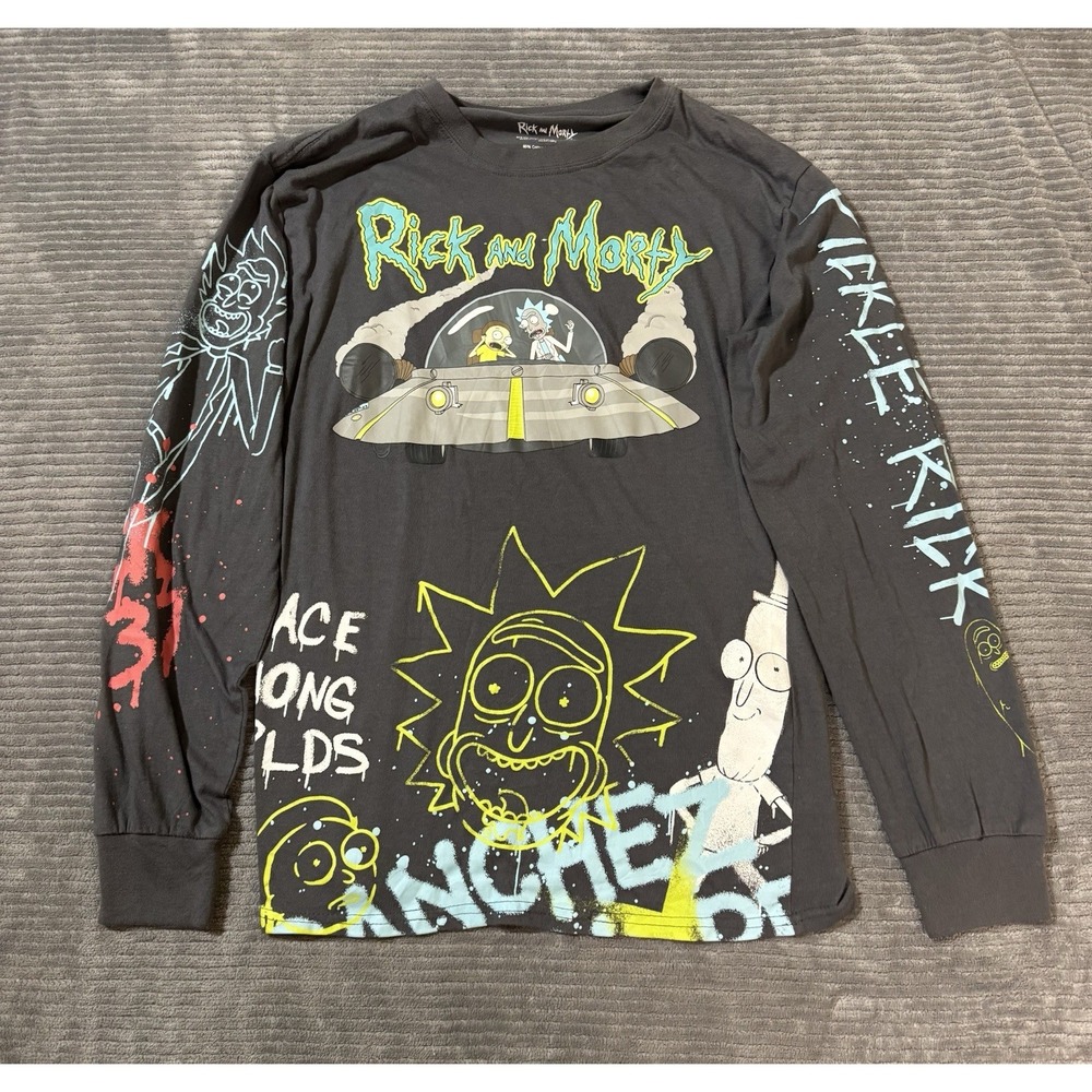 Ricky And Morty Graphic Shirt Mens Small Gray Long‎ Sleeve Crewneck Pullover